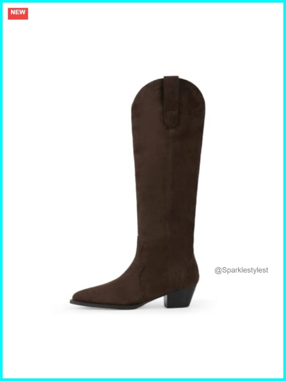 Suede Cowboy Boots Pointed Toe Chunky Heel Knee High Wide Calf Pull On